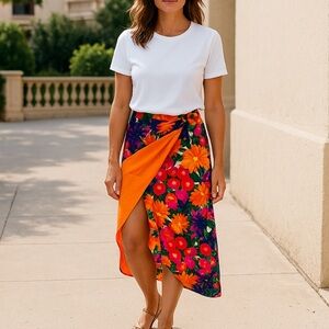 Vintage 60’s Jantzen Bright Floral Wrap Skirt | Size M